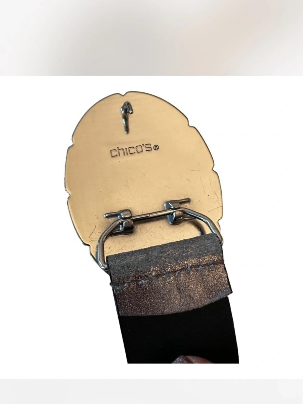 Vintage Chico’s Western Beaded Buckle Silver Belt